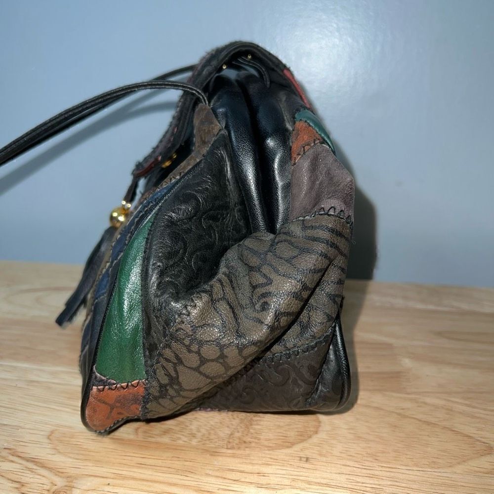Vintage Patchwork Crossbody Purse Solids & Pattern Pieces Snap With Flap Closure - Picture 7 of 11